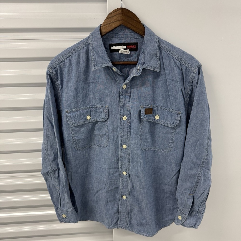 Wrangler Riggs Workwear Chambray Button Shirt Men's XL Blue Work Shirt